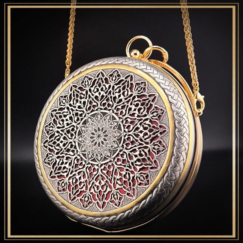 کیف دایره ای قلمزنی و مشبک کاری شده مدل قیصریه یک کیف گرد جذاب و خاص