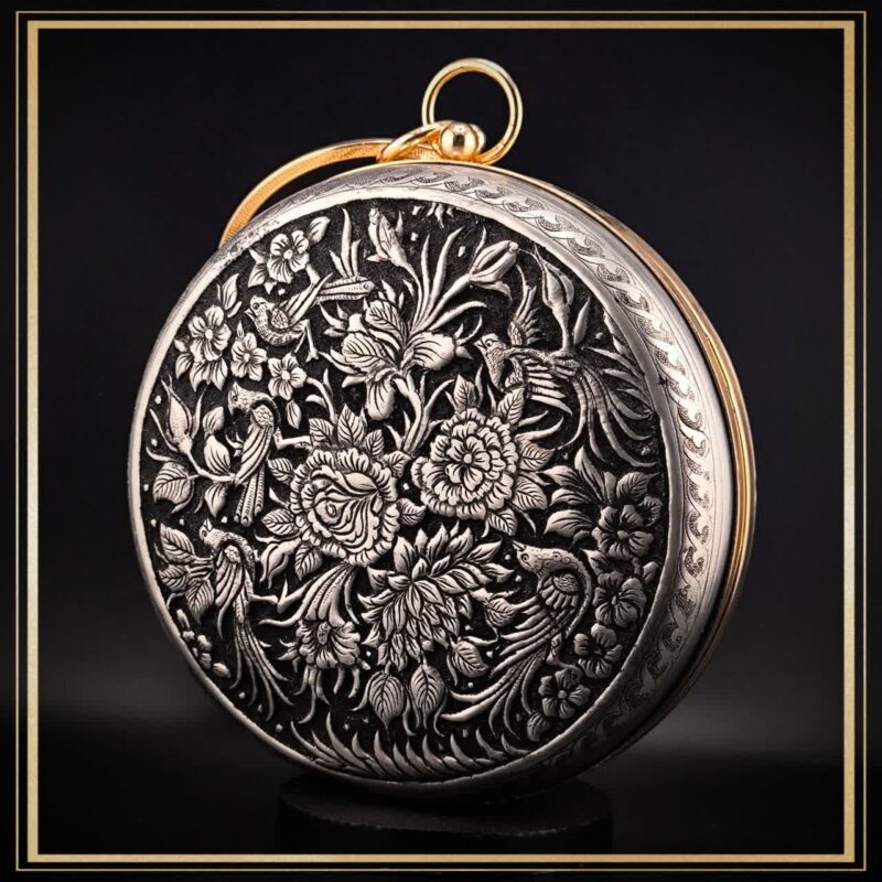 کیف گرد گنبدی مدل گل صدبرگ یک کیف دایره ای قلمزنی شده کیف دستی زنانه و دخترانه مناسب هدیه و کادو
