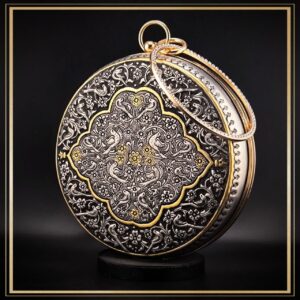 کیف گرد گنبدی مدل چکاوک یک کیف دایره ای قلمزنی شده کیف دستی زنانه و دخترانه مناسب هدیه و کادو