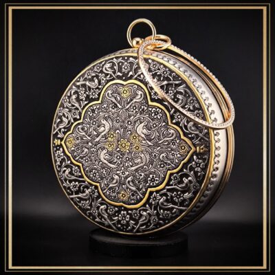 کیف گرد گنبدی مدل چکاوک یک کیف دایره ای قلمزنی شده کیف دستی زنانه و دخترانه مناسب هدیه و کادو
